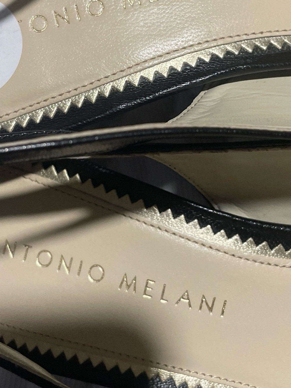 ANTONIO MELANI Black Pointed Leather Slingback Pumps with Cutout Floral Detail - Picture 8 of 8